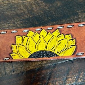 Handmade Sunflower Leather Cuff Bracelet